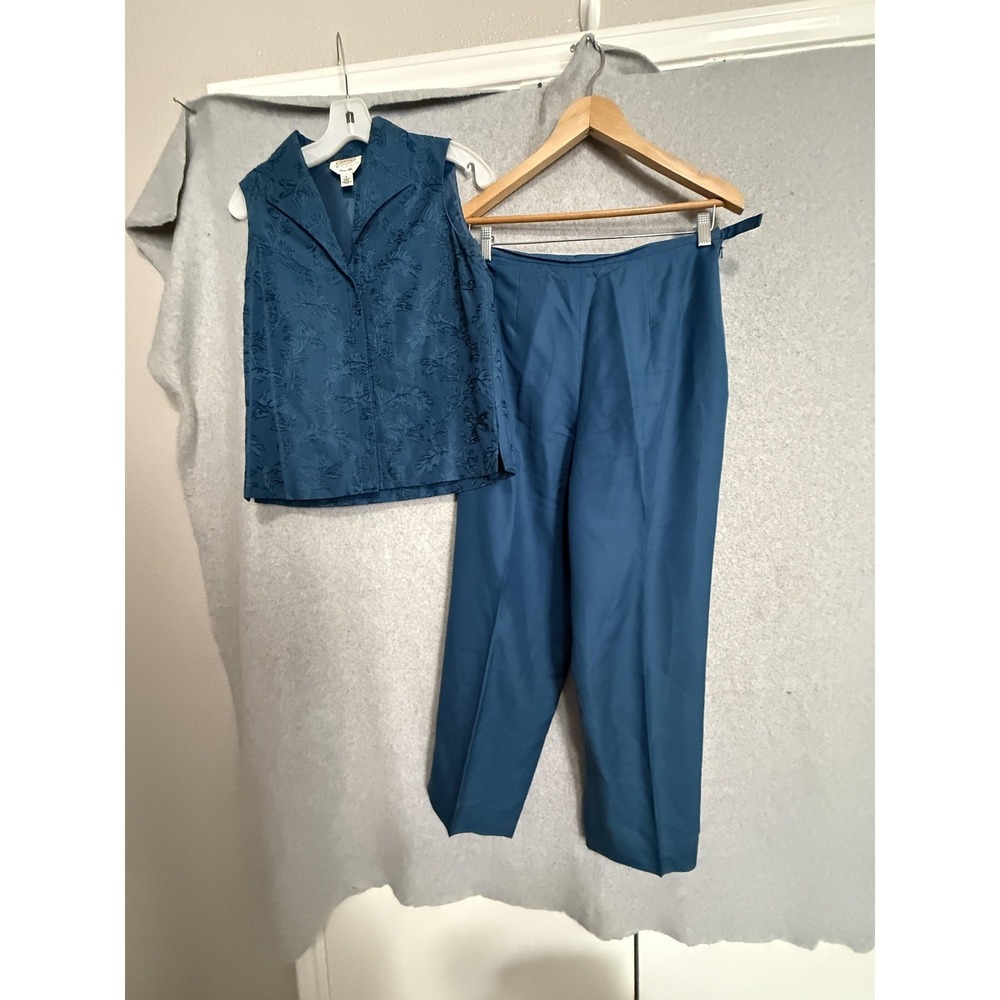 Talbots Petites Pants Vest Set Womens Top 6 Pants 10P‎ Blue Pure Silk 2 Pc